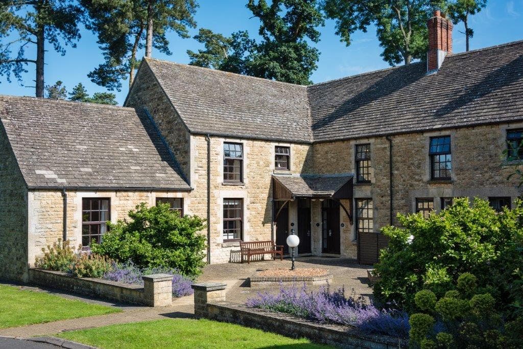 Outdoor patio area and gardens at Rutland Hall Hotel