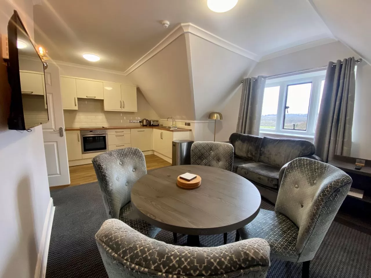 Kitchen dining area in apartment 64. Self-catering apartment in Main Hall at Rutland Hall.