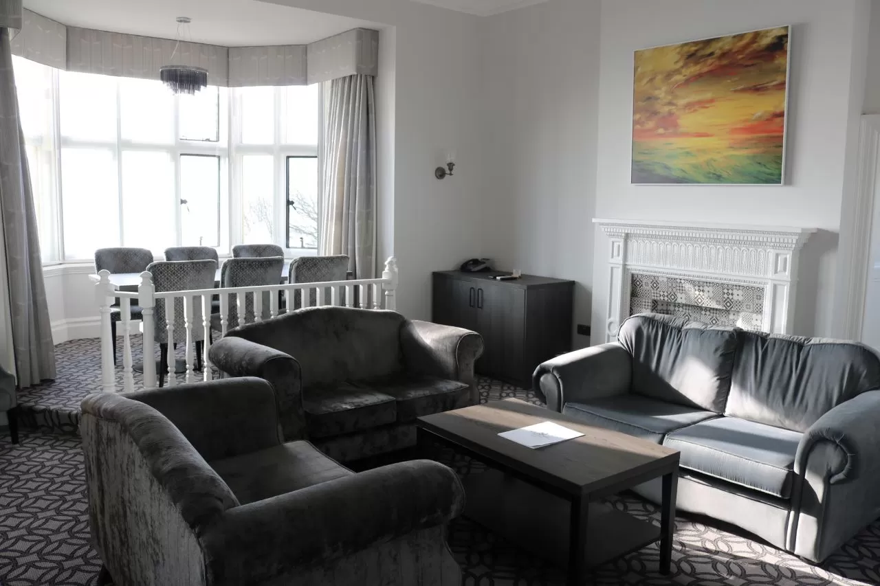 Living area of Fitzwilliam Suite inside Main Hall at Rutland Hall