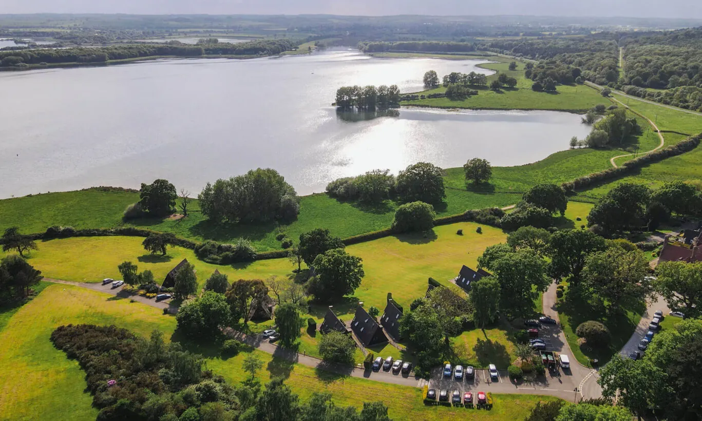 Birdseye view of Rutland Water and Rutland Hall Hotel & Spa